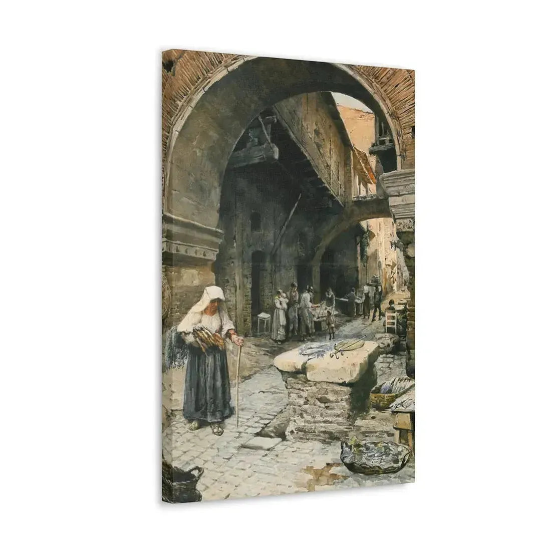 Ettore Roesler Franz (1845-1907) Il Portico d'Ottavia guardando a sinistra, 1887 - Canvas Wall Art - The Sticker Space