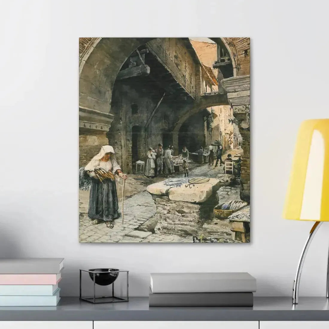 Ettore Roesler Franz (1845-1907) Il Portico d'Ottavia guardando a sinistra, 1887 - Canvas Wall Art - The Sticker Space