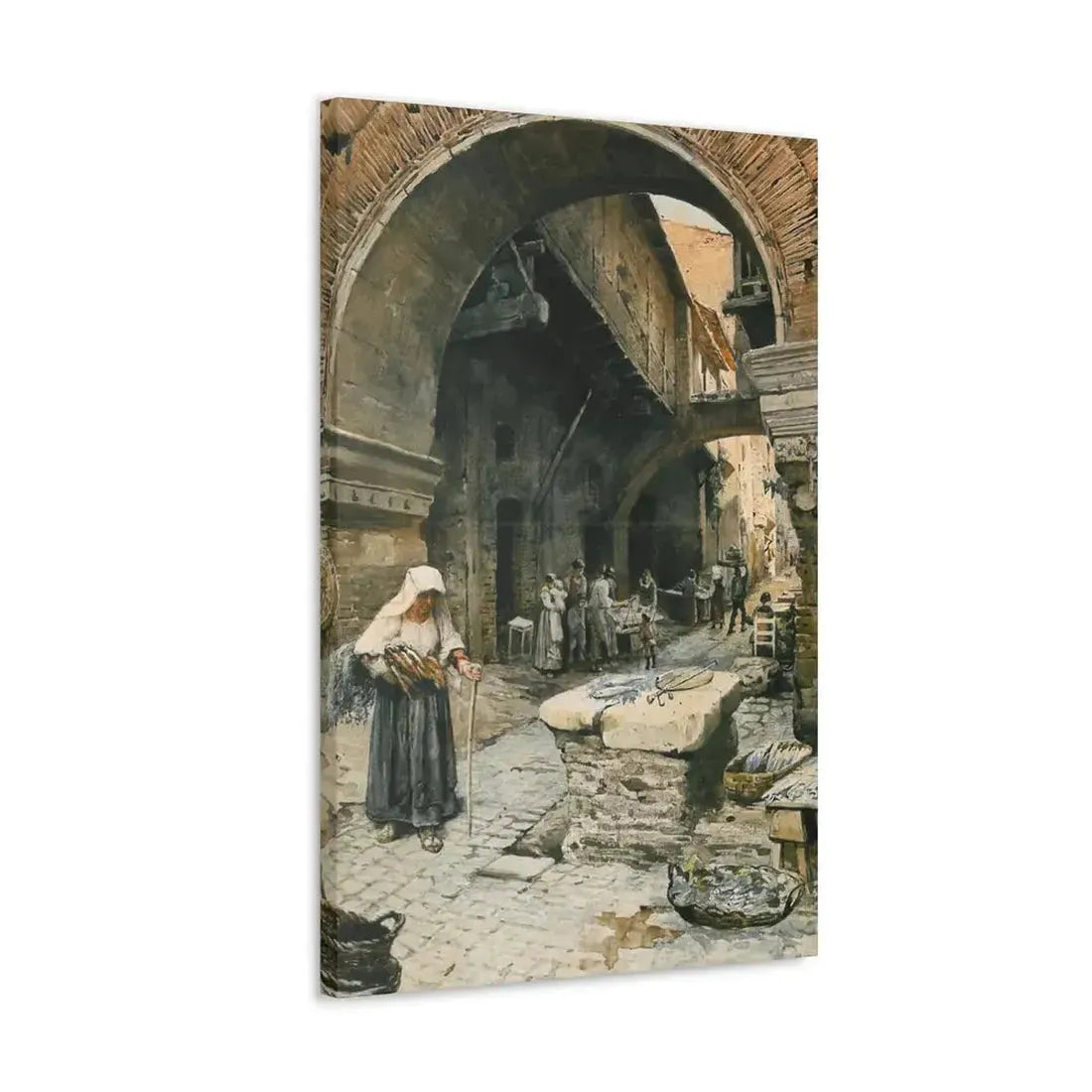 Ettore Roesler Franz (1845-1907) Il Portico d'Ottavia guardando a sinistra, 1887 - Canvas Wall Art - The Sticker Space