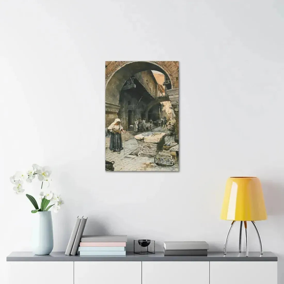 Ettore Roesler Franz (1845-1907) Il Portico d'Ottavia guardando a sinistra, 1887 - Canvas Wall Art - The Sticker Space