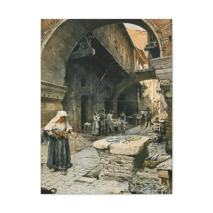 Ettore Roesler Franz (1845-1907) Il Portico d'Ottavia guardando a sinistra, 1887 - Canvas Wall Art - The Sticker Space