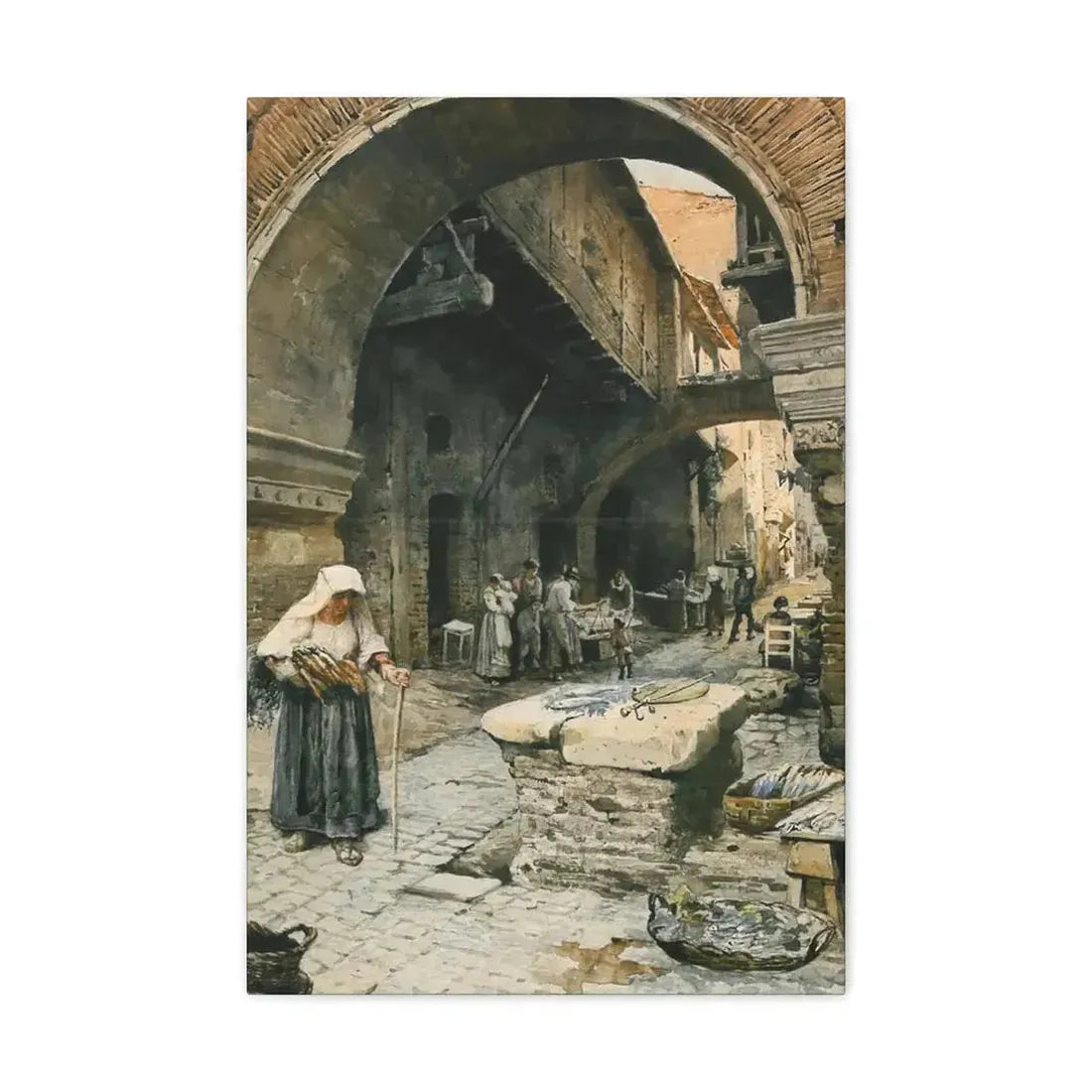 Ettore Roesler Franz (1845-1907) Il Portico d'Ottavia guardando a sinistra, 1887 - Canvas Wall Art - The Sticker Space