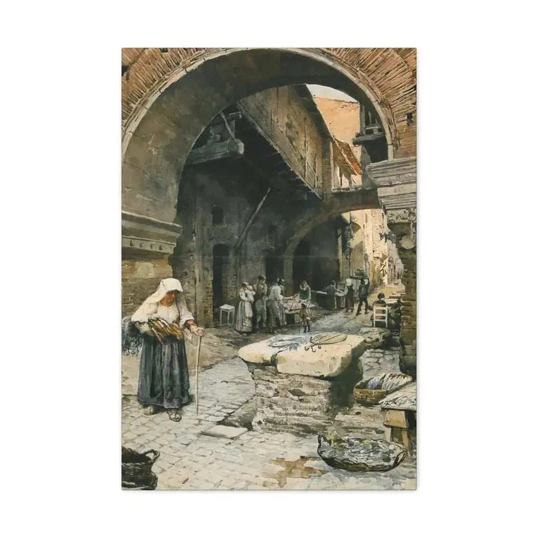 Ettore Roesler Franz (1845-1907) Il Portico d'Ottavia guardando a sinistra, 1887 - Canvas Wall Art - The Sticker Space