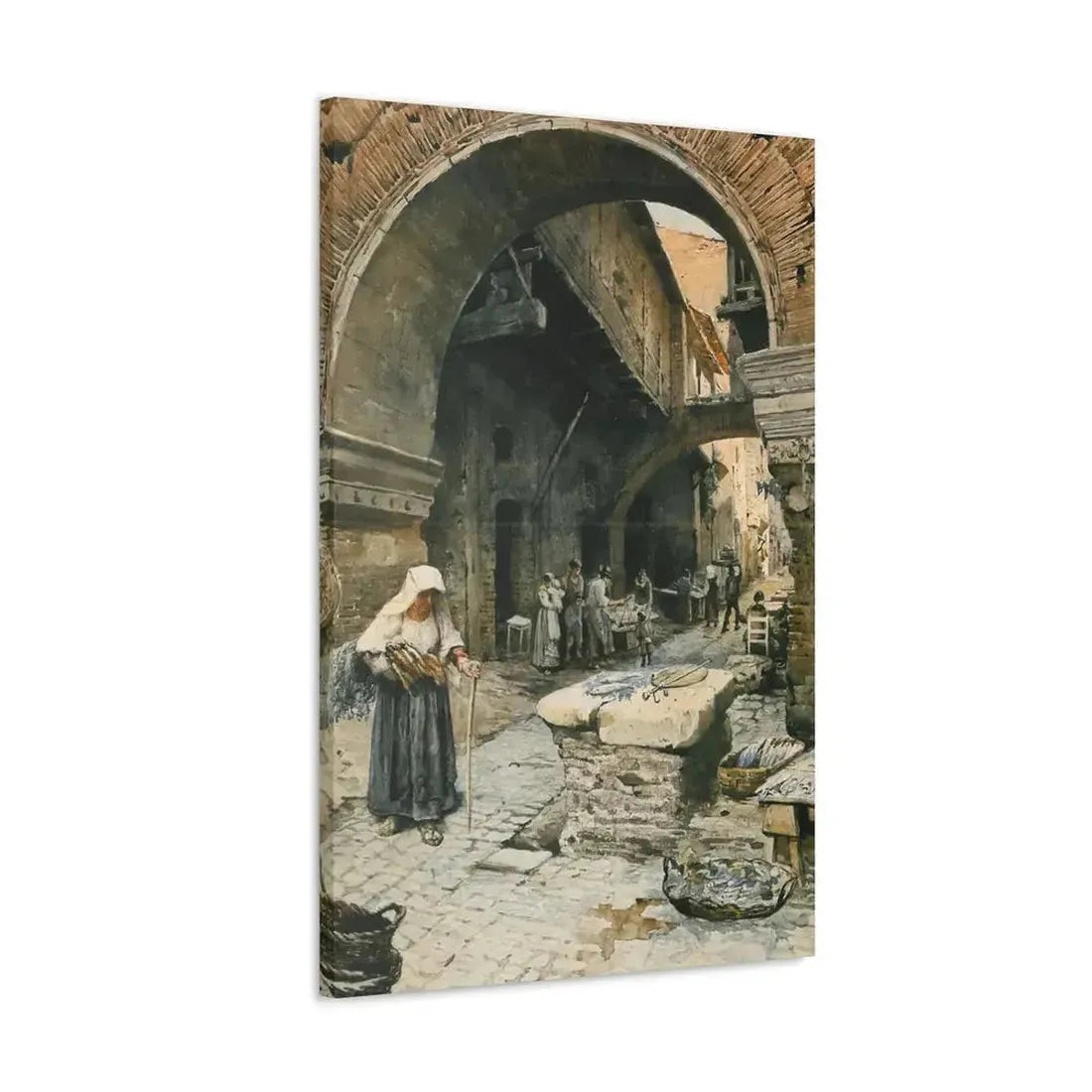 Ettore Roesler Franz (1845-1907) Il Portico d'Ottavia guardando a sinistra, 1887 - Canvas Wall Art - The Sticker Space