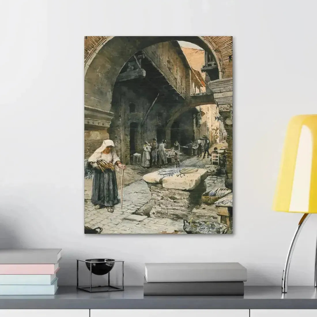 Ettore Roesler Franz (1845-1907) Il Portico d'Ottavia guardando a sinistra, 1887 - Canvas Wall Art - The Sticker Space