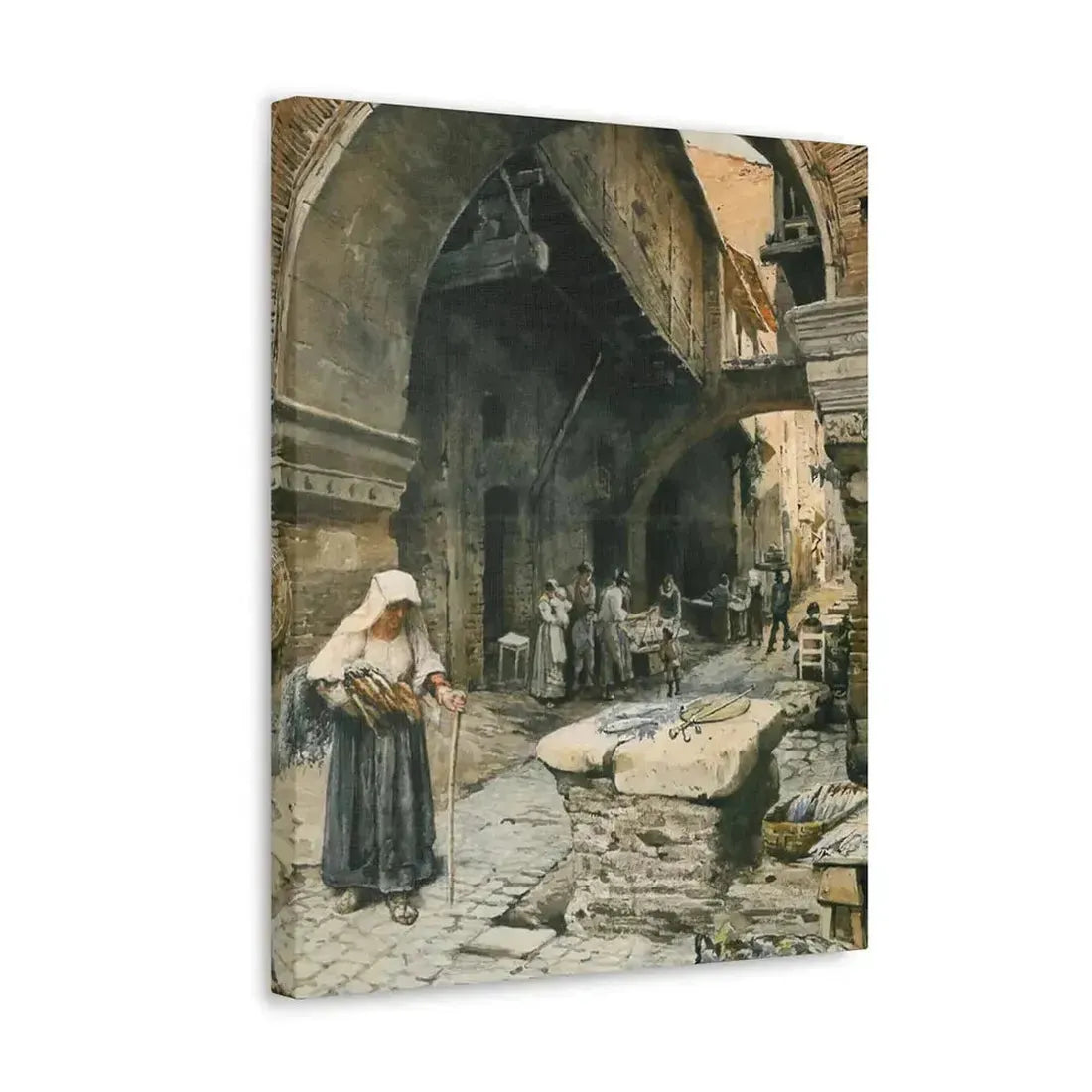 Ettore Roesler Franz (1845-1907) Il Portico d'Ottavia guardando a sinistra, 1887 - Canvas Wall Art - The Sticker Space