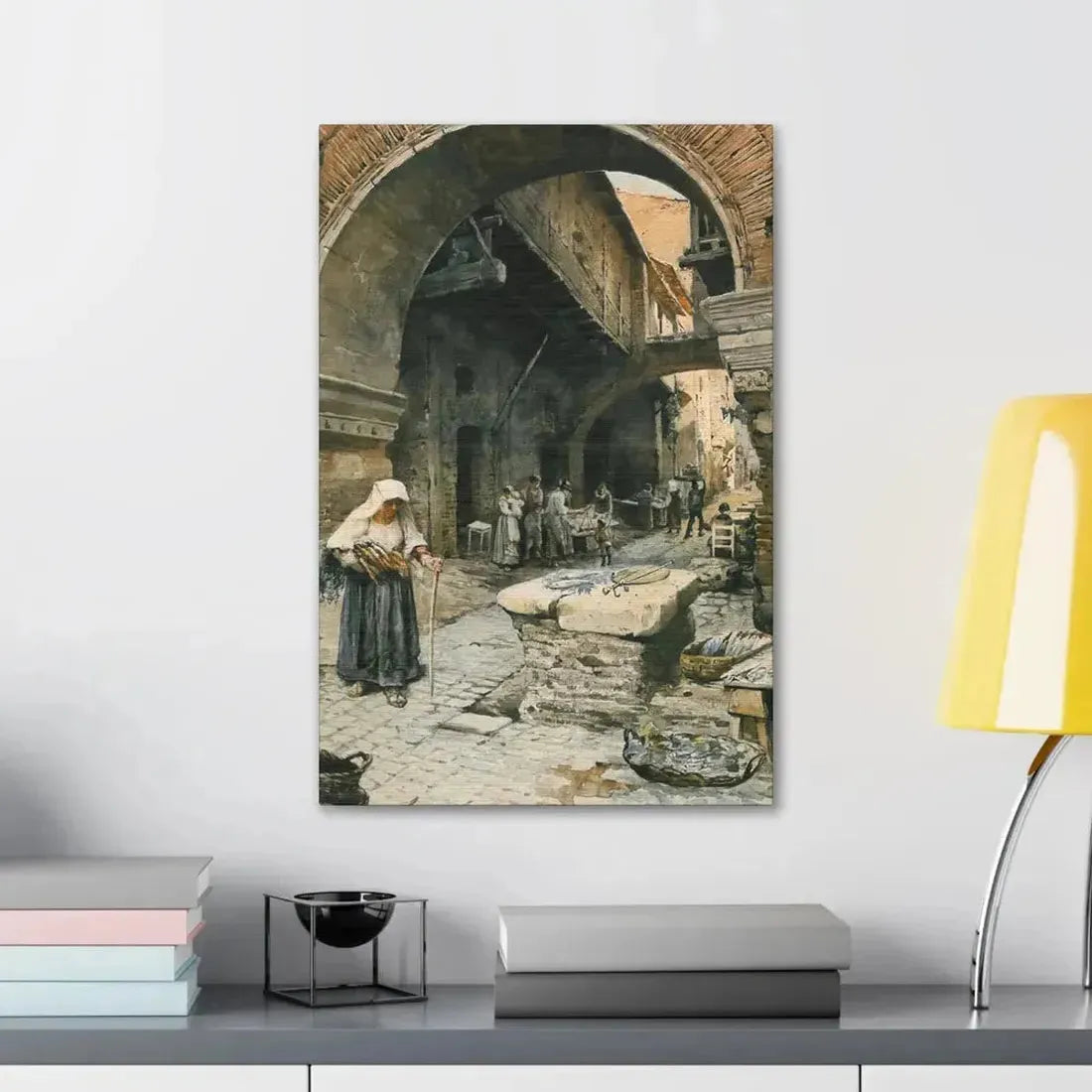 Ettore Roesler Franz (1845-1907) Il Portico d'Ottavia guardando a sinistra, 1887 - Canvas Wall Art - The Sticker Space