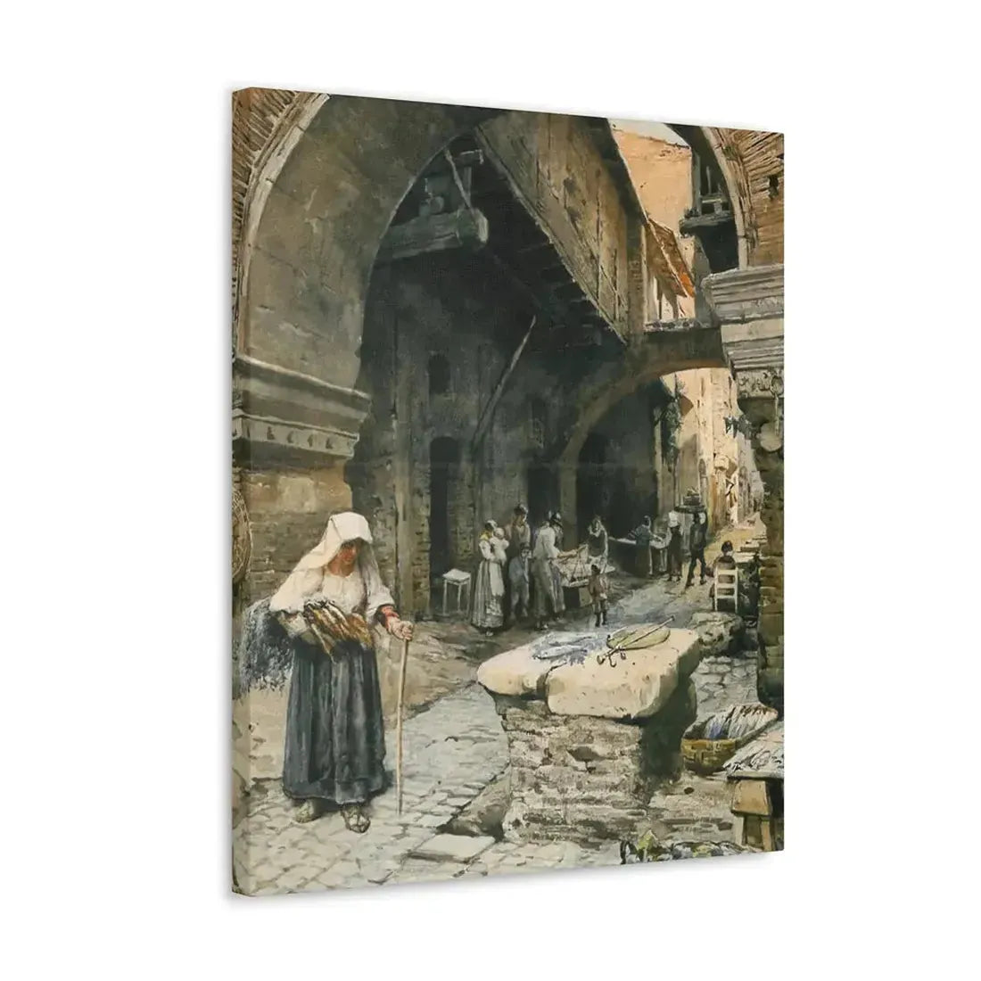 Ettore Roesler Franz (1845-1907) Il Portico d'Ottavia guardando a sinistra, 1887 - Canvas Wall Art - The Sticker Space