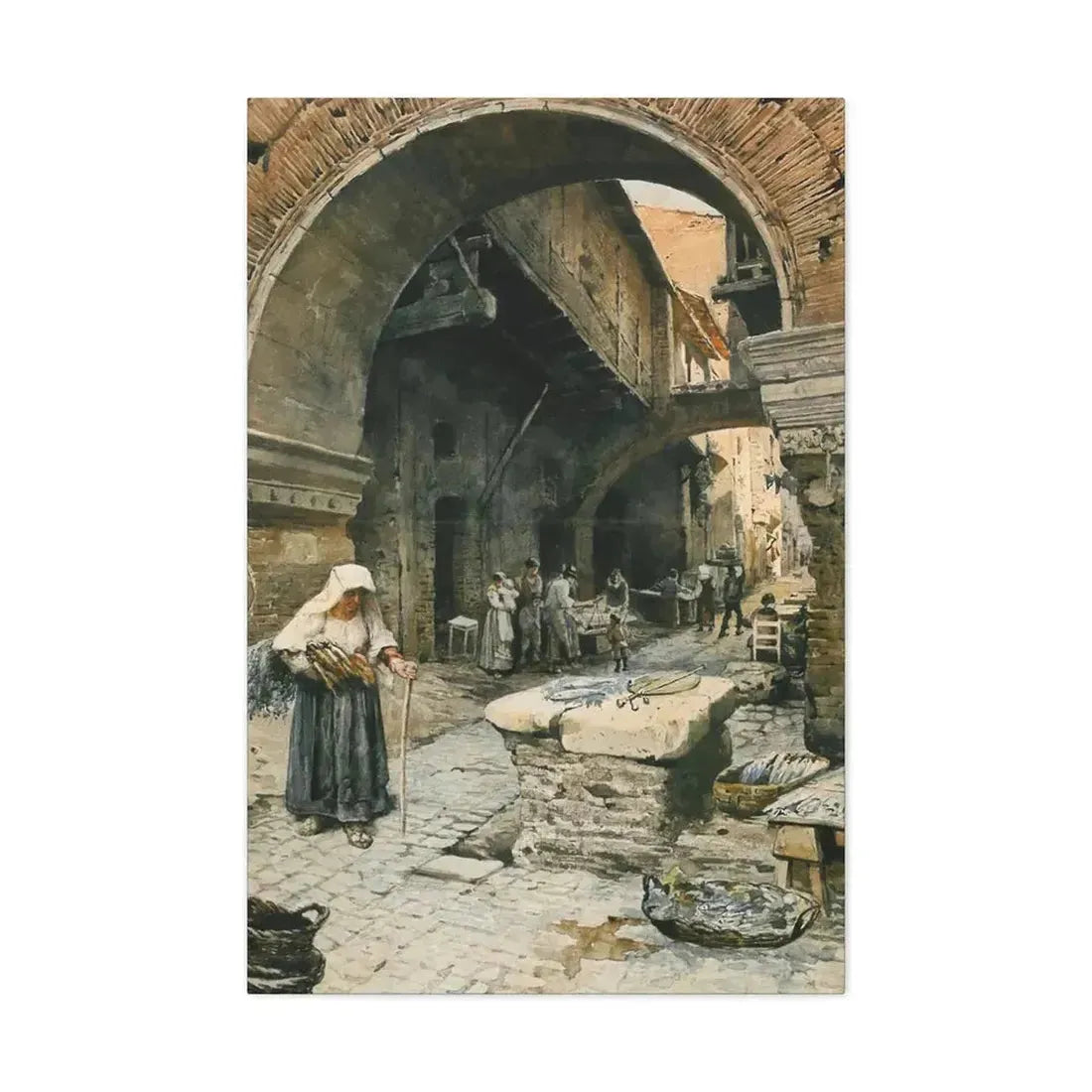 Ettore Roesler Franz (1845-1907) Il Portico d'Ottavia guardando a sinistra, 1887 - Canvas Wall Art - The Sticker Space