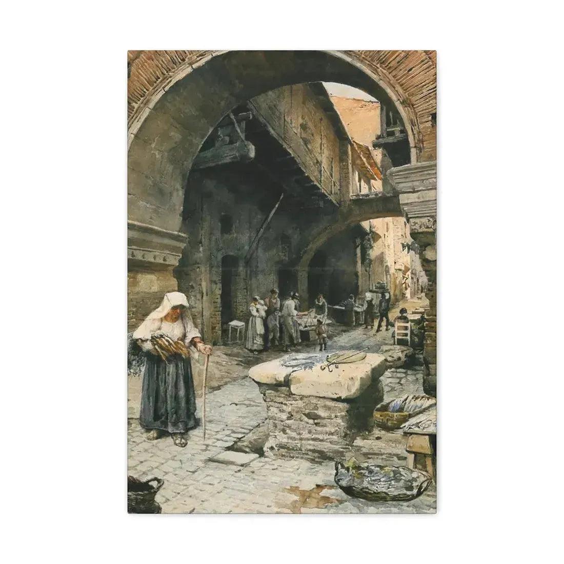 Ettore Roesler Franz (1845-1907) Il Portico d'Ottavia guardando a sinistra, 1887 - Canvas Wall Art - The Sticker Space