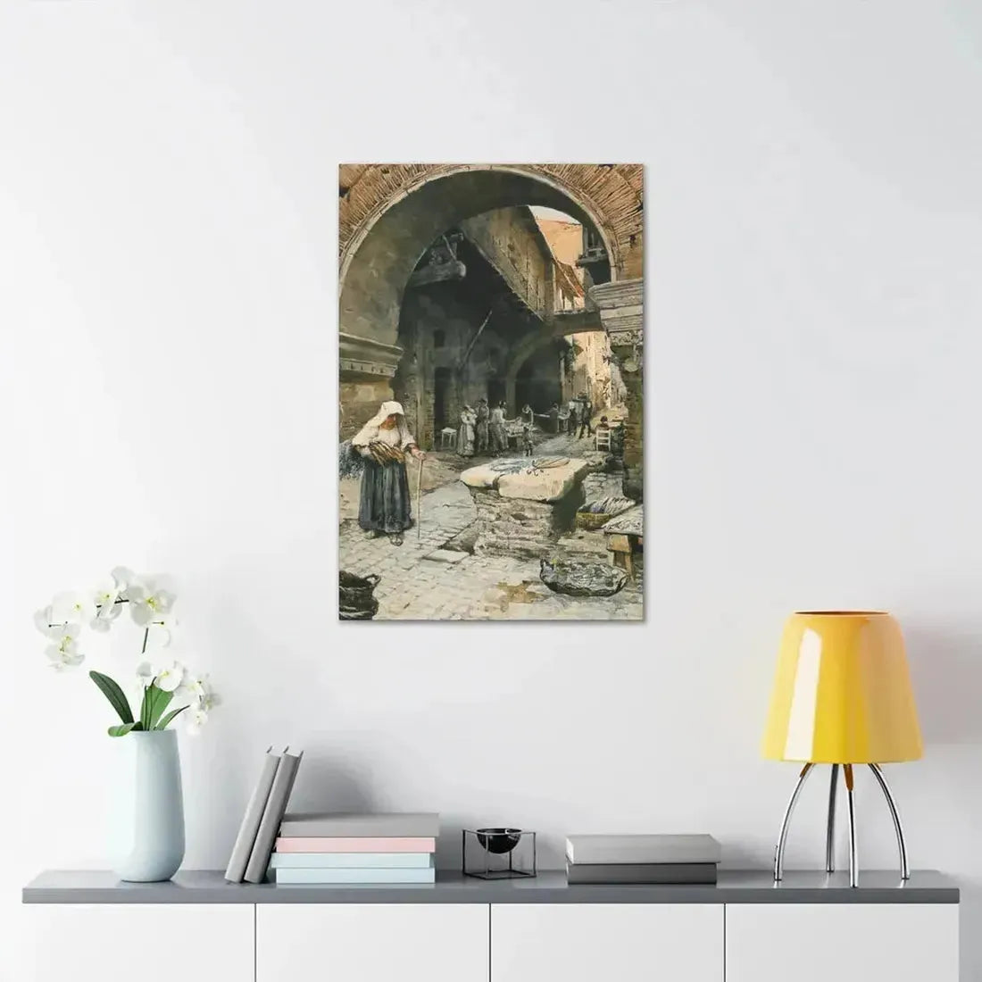 Ettore Roesler Franz (1845-1907) Il Portico d'Ottavia guardando a sinistra, 1887 - Canvas Wall Art - The Sticker Space