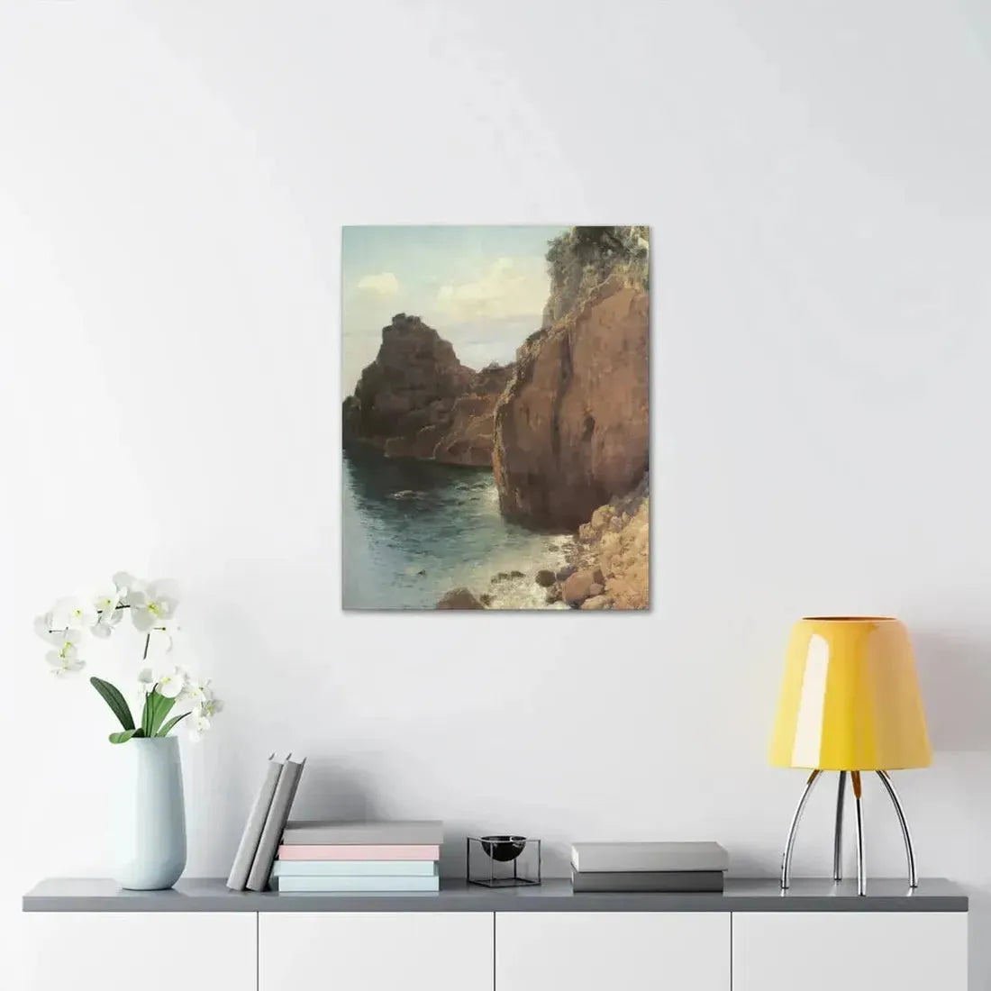 Eugen Bracht (1842-1921) Cliffs at Final-Marina 1893 - Canvas Wall Art - The Sticker Space