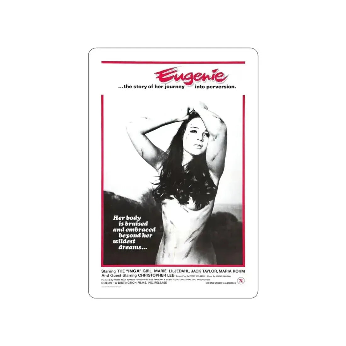 EUGENIE THE STORY OF HER JOURNEY INTO PERVERSION 1970 Movie Poster STICKER Vinyl Die-Cut Decal 3 Inch - The Sticker Space