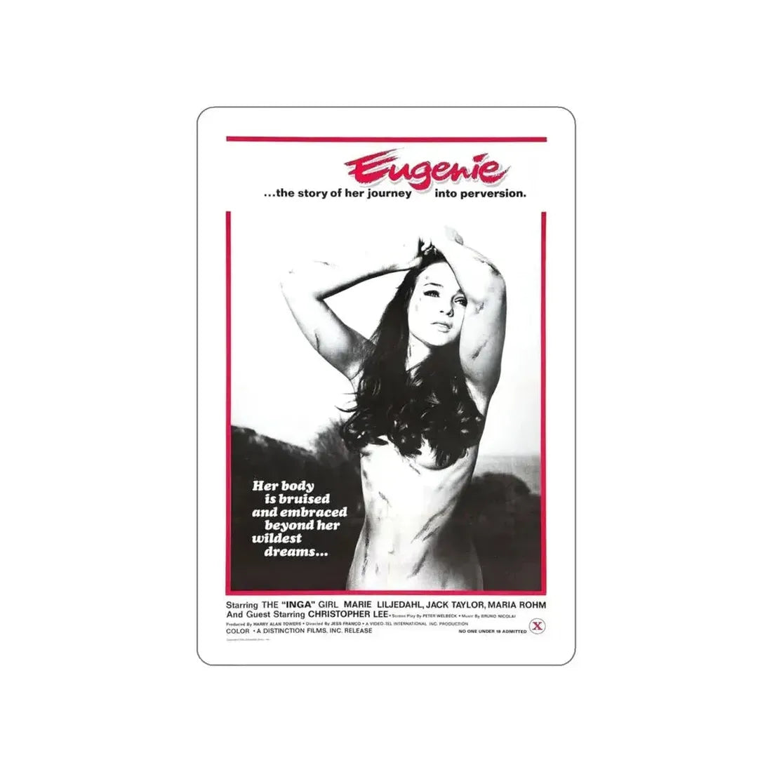 EUGENIE THE STORY OF HER JOURNEY INTO PERVERSION 1970 Movie Poster STICKER Vinyl Die-Cut Decal 4 Inch - The Sticker Space
