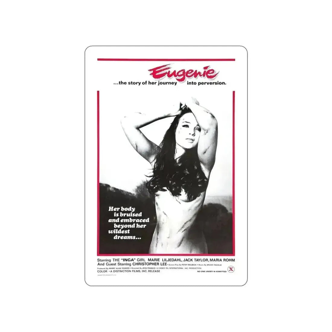 EUGENIE THE STORY OF HER JOURNEY INTO PERVERSION 1970 Movie Poster STICKER Vinyl Die-Cut Decal 5 Inch - The Sticker Space