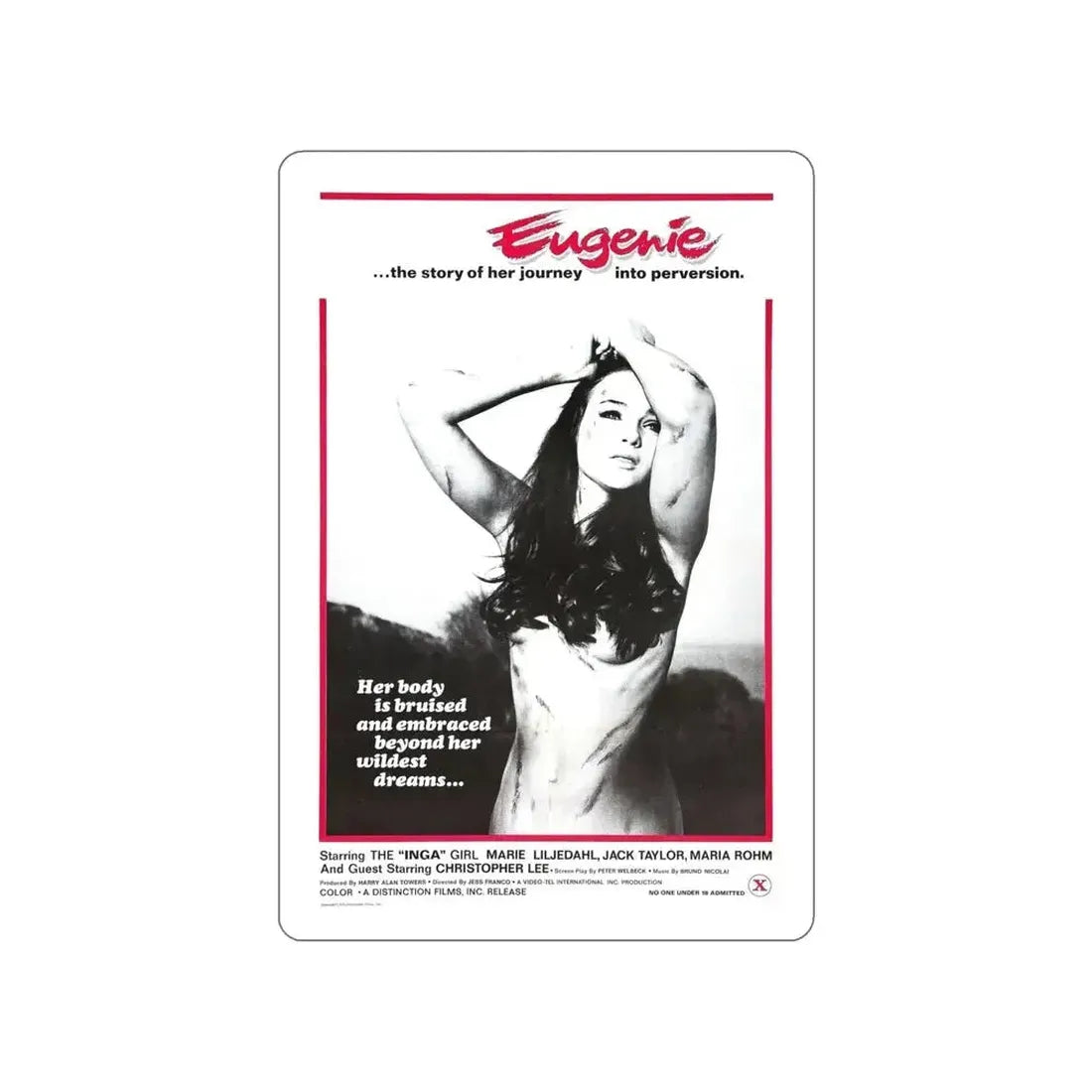 EUGENIE THE STORY OF HER JOURNEY INTO PERVERSION 1970 Movie Poster STICKER Vinyl Die-Cut Decal 6 Inch - The Sticker Space