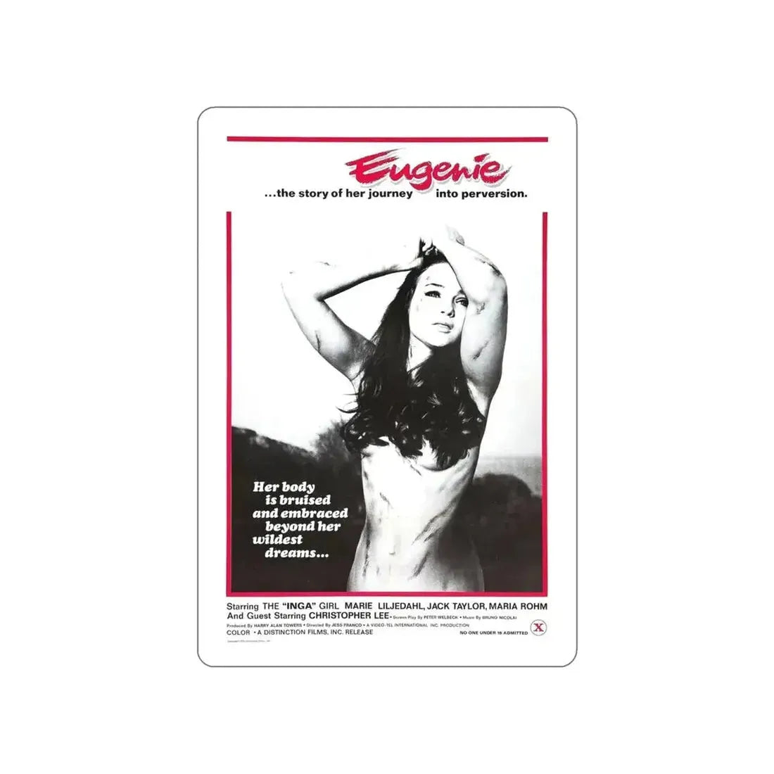 EUGENIE THE STORY OF HER JOURNEY INTO PERVERSION 1970 Movie Poster STICKER Vinyl Die-Cut Decal - The Sticker Space