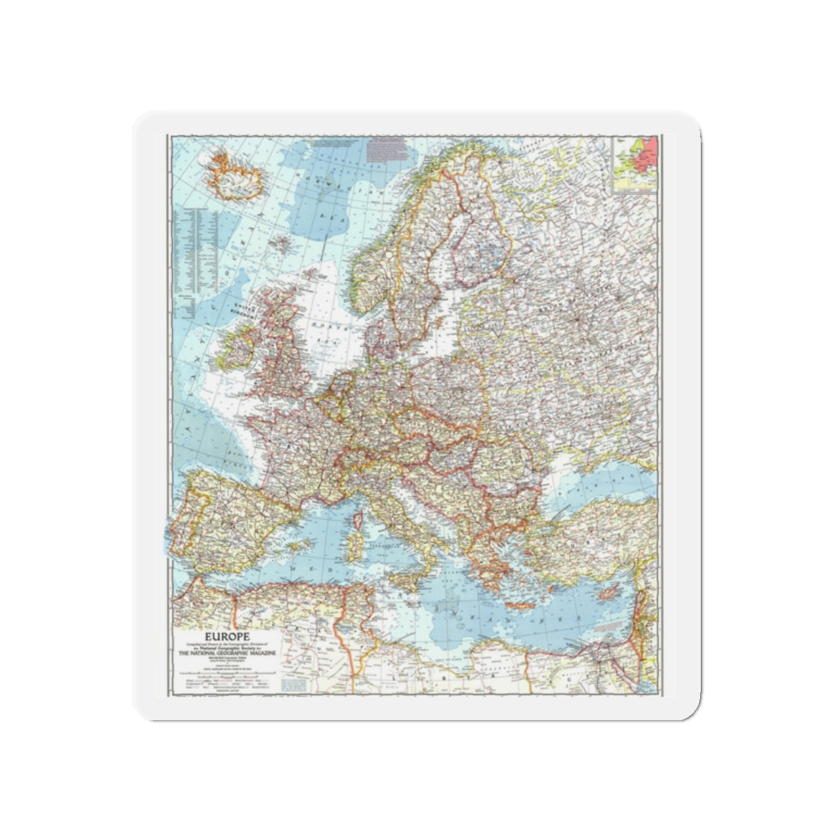 Europe (1957) (Map) Refrigerator Magnet-2" x 2"-The Sticker Space