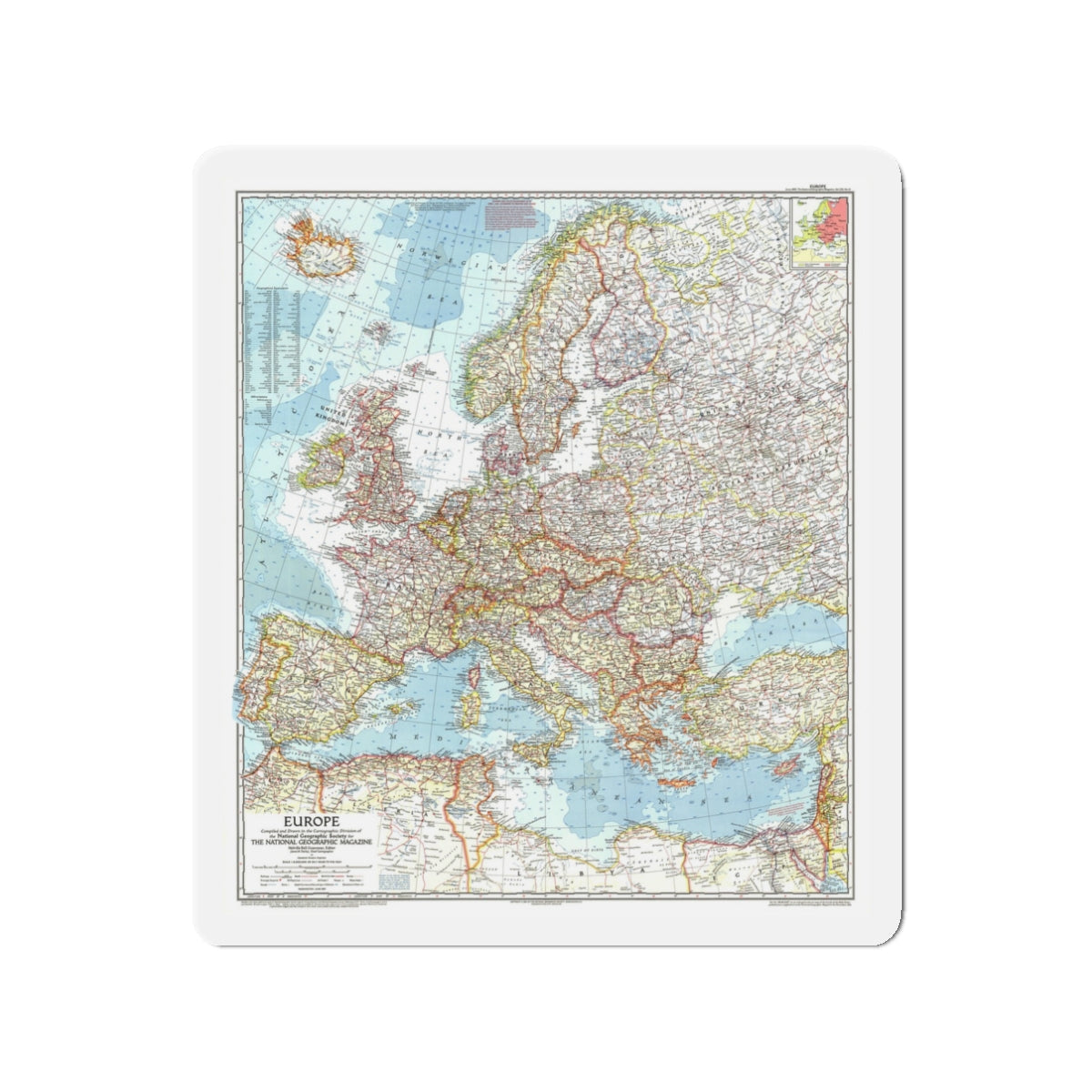 Europe (1957) (Map) Refrigerator Magnet-3" x 3"-The Sticker Space