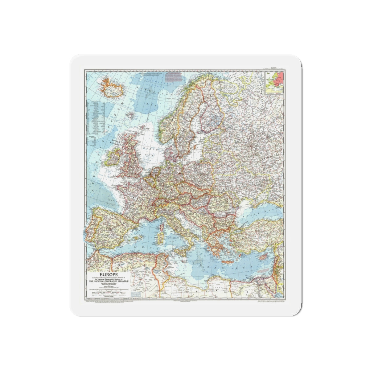 Europe (1957) (Map) Refrigerator Magnet-5" x 5"-The Sticker Space