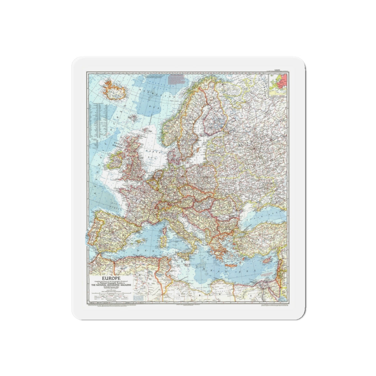 Europe (1957) (Map) Refrigerator Magnet-6 × 6"-The Sticker Space