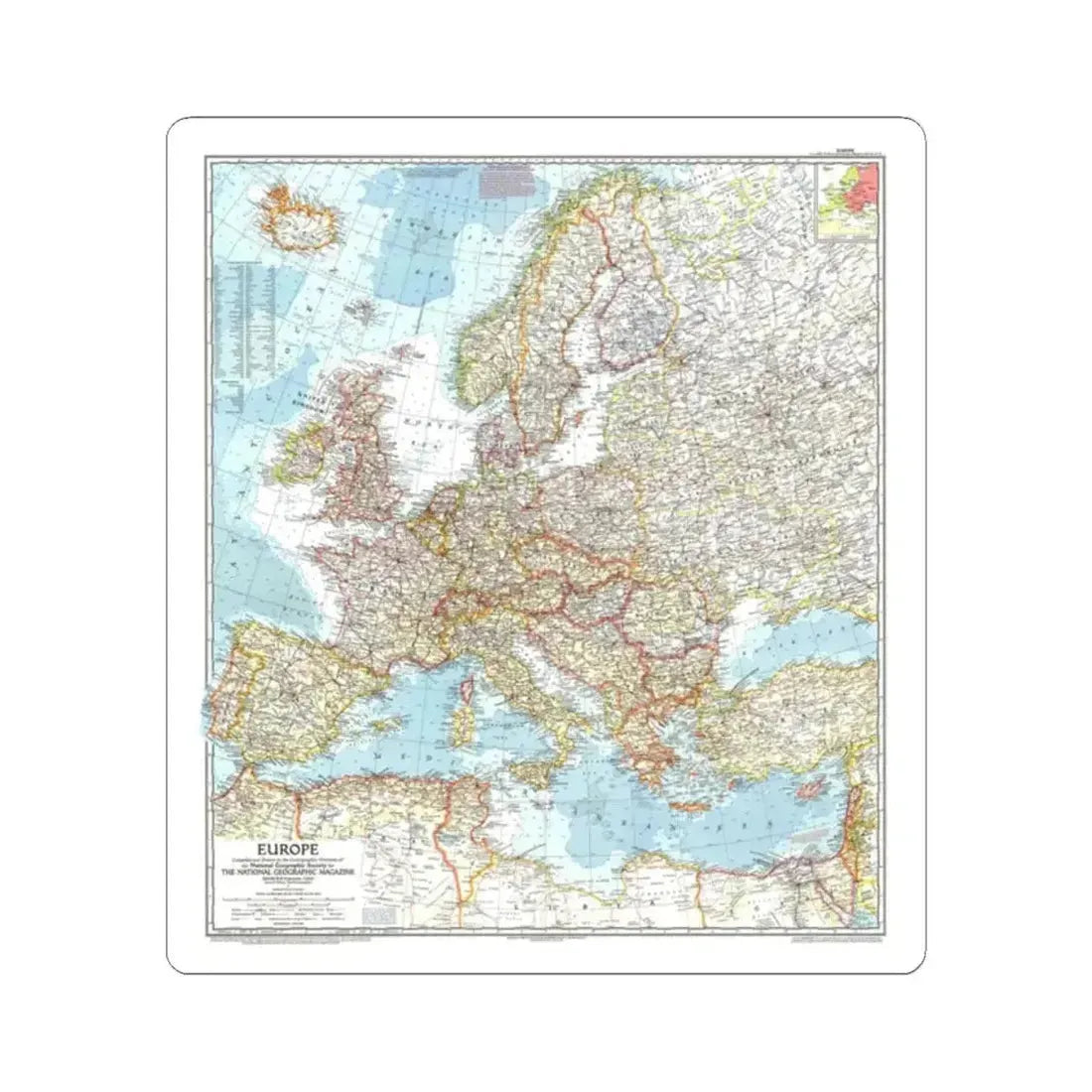 Europe (1957) (Map) STICKER Vinyl Kiss-Cut Decal 2 Inch White - The Sticker Space