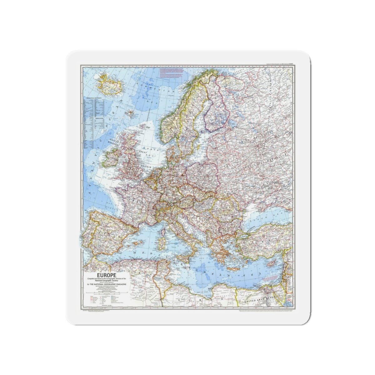 Europe (1969) (Map) Refrigerator Magnet-3" x 3"-The Sticker Space