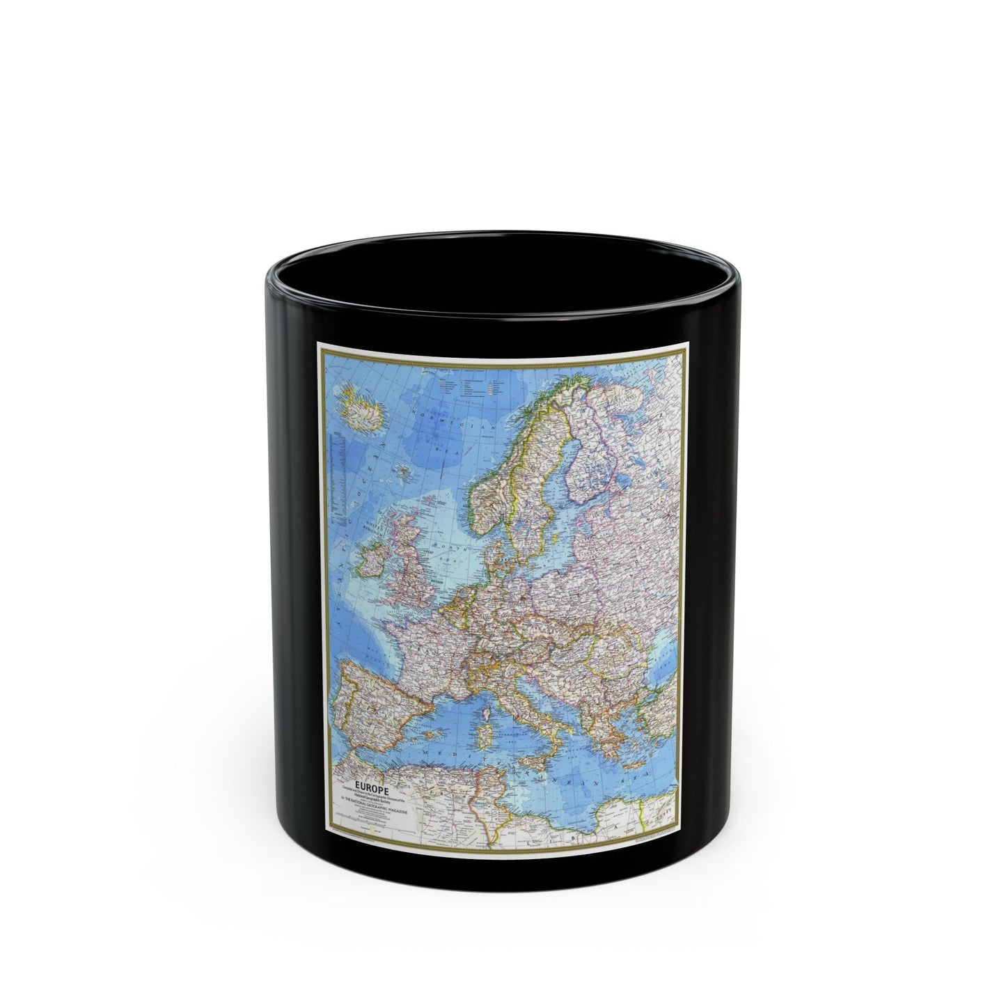 Europe (1977) (Map) Black Coffee Mug-11oz-The Sticker Space