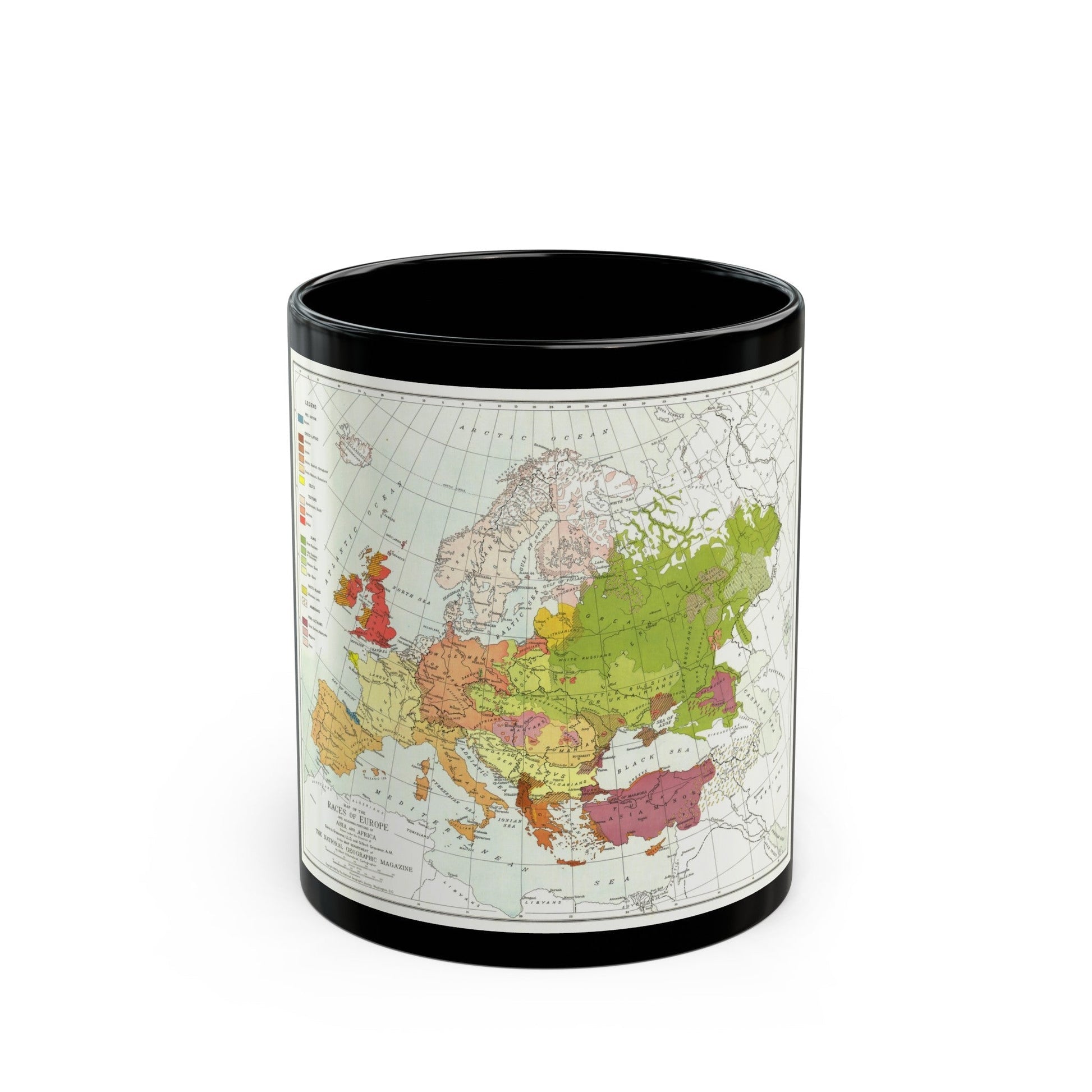 Europe & Adjoining Asia & Africa - The Races of (1919) (Map) Black Coffee Mug-11oz-The Sticker Space