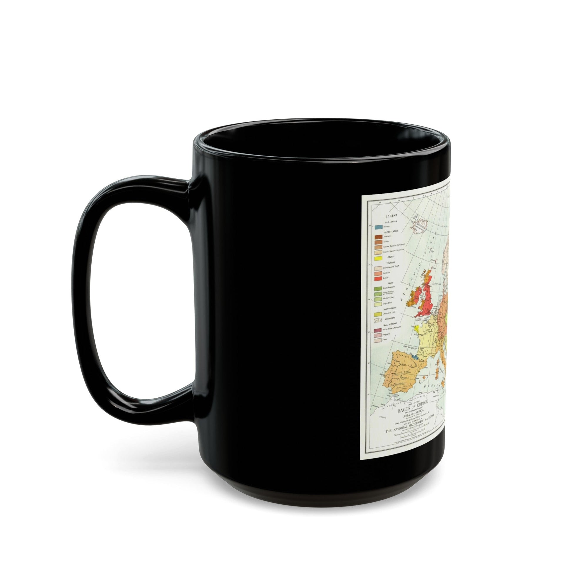 Europe & Adjoining Asia & Africa - The Races of (1919) (Map) Black Coffee Mug-The Sticker Space