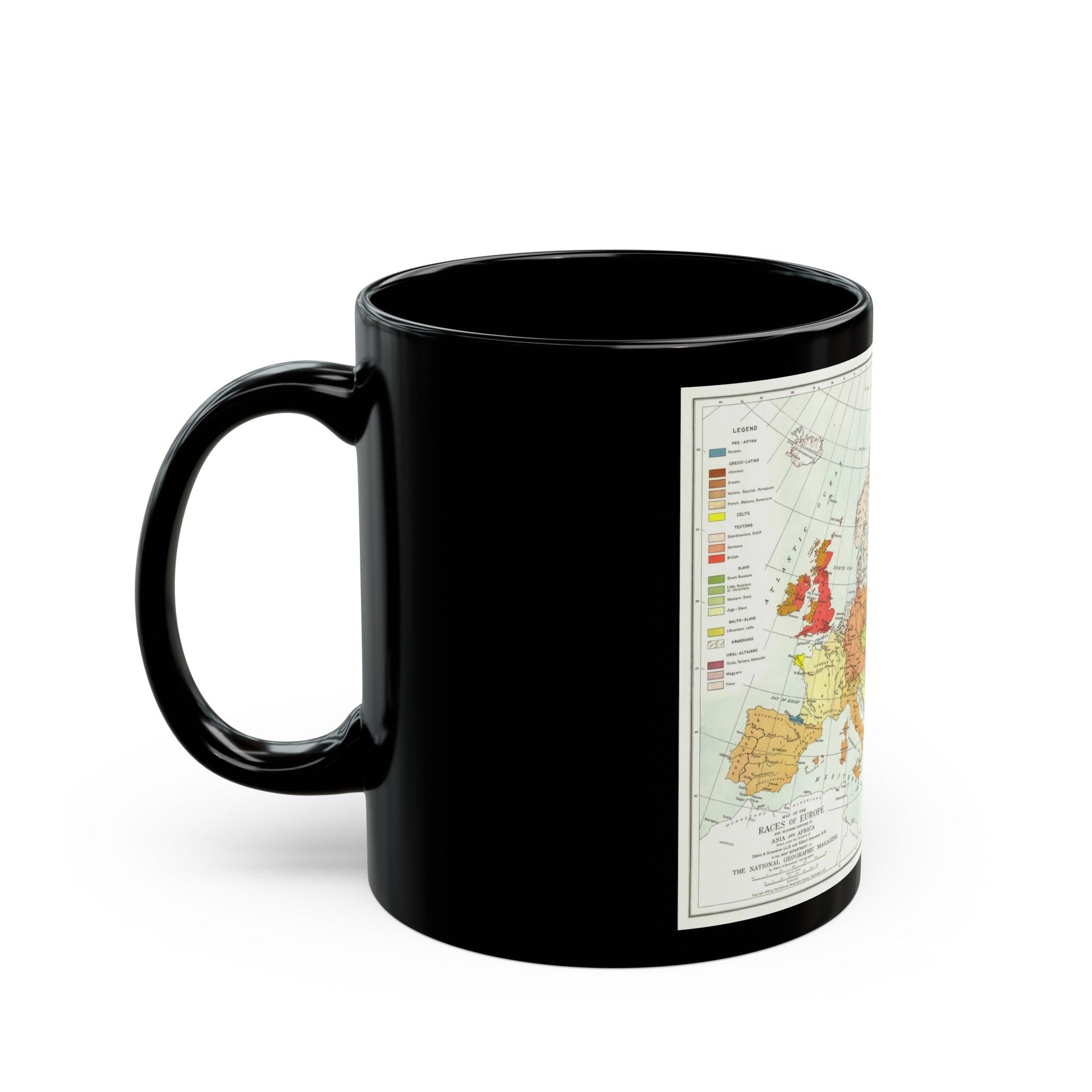 Europe & Adjoining Asia & Africa - The Races of (1919) (Map) Black Coffee Mug-The Sticker Space