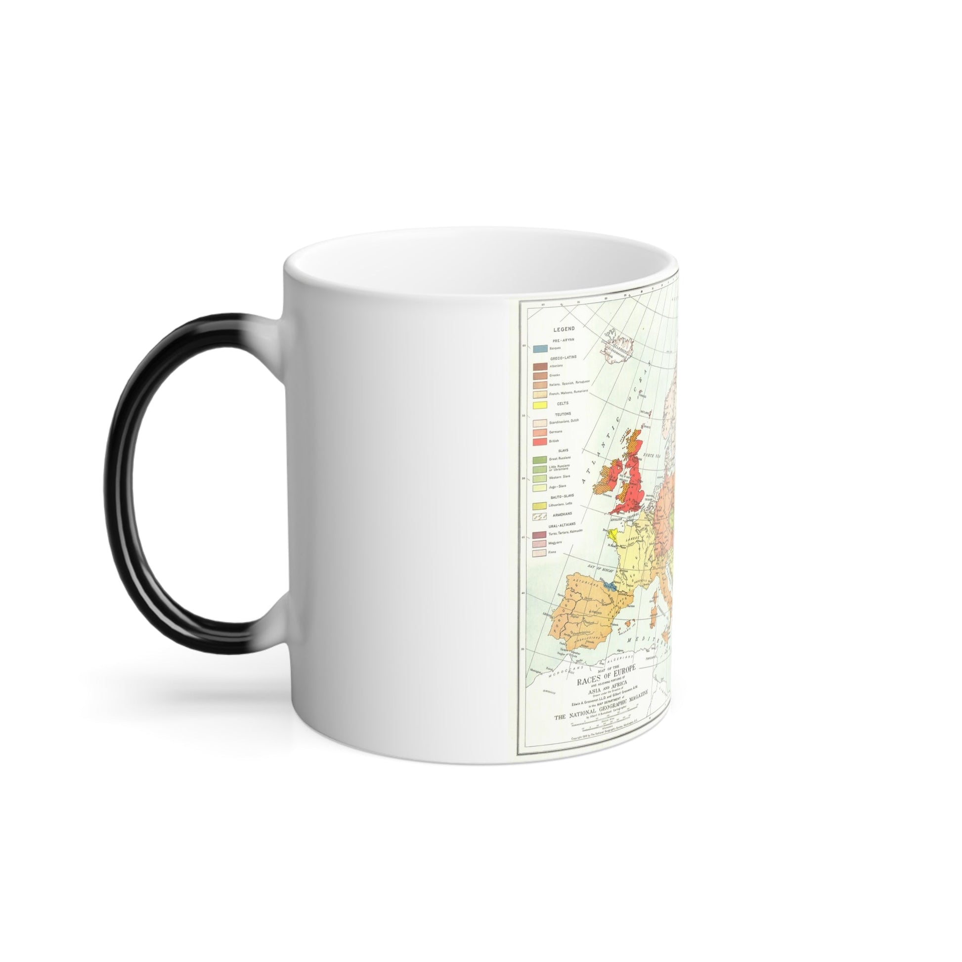 Europe & Adjoining Asia & Africa - The Races of (1919) (Map) Color Changing Mug 11oz-11oz-The Sticker Space