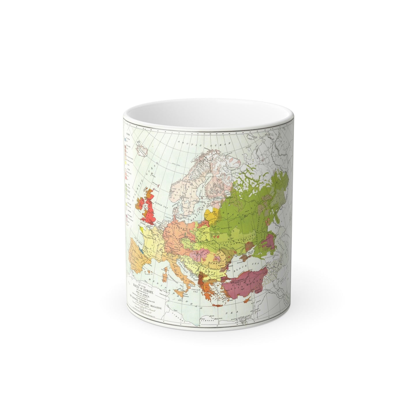 Europe & Adjoining Asia & Africa - The Races of (1919) (Map) Color Changing Mug 11oz-11oz-The Sticker Space