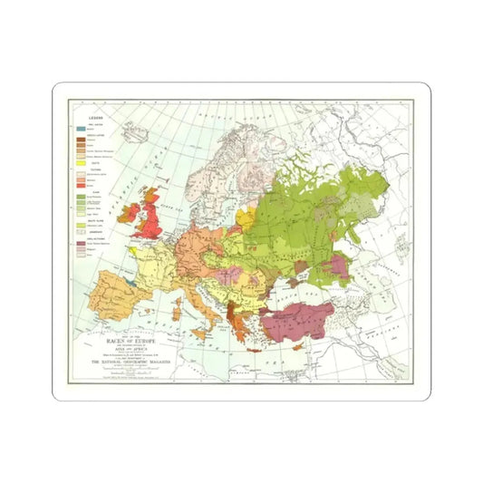 Europe & Adjoining Asia & Africa - The Races of (1919) (Map) STICKER Vinyl Kiss-Cut Decal 2 Inch White - The Sticker Space