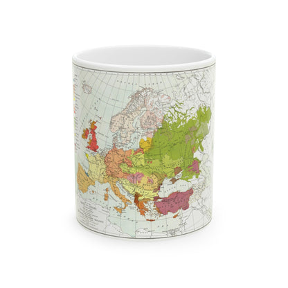 Europe & Adjoining Asia & Africa - The Races of (1919) (Map) White Coffee Mug-11oz-The Sticker Space