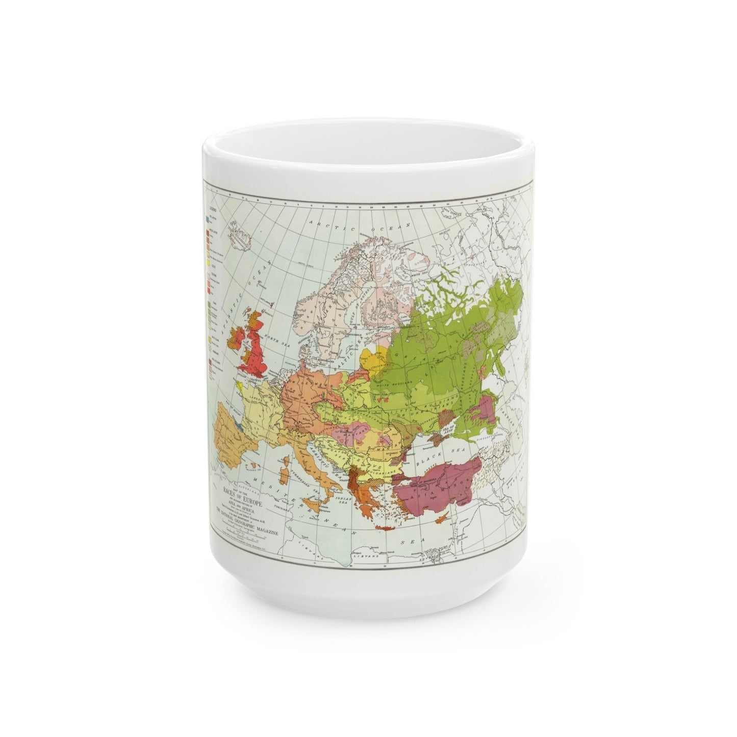 Europe & Adjoining Asia & Africa - The Races of (1919) (Map) White Coffee Mug-15oz-The Sticker Space