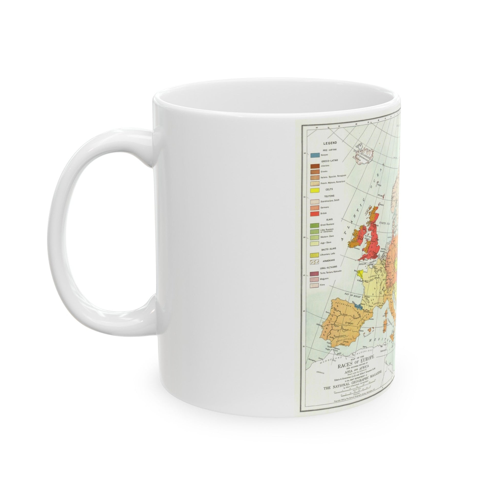 Europe & Adjoining Asia & Africa - The Races of (1919) (Map) White Coffee Mug-The Sticker Space