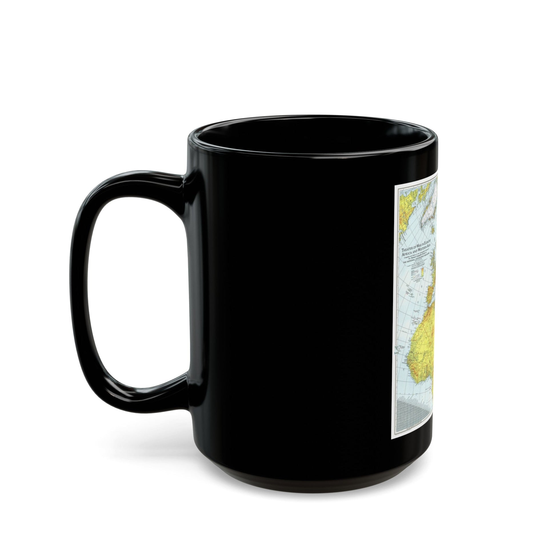 Europe, Africa, and Western Asia - Theater of War (1942) (Map) Black Coffee Mug-The Sticker Space