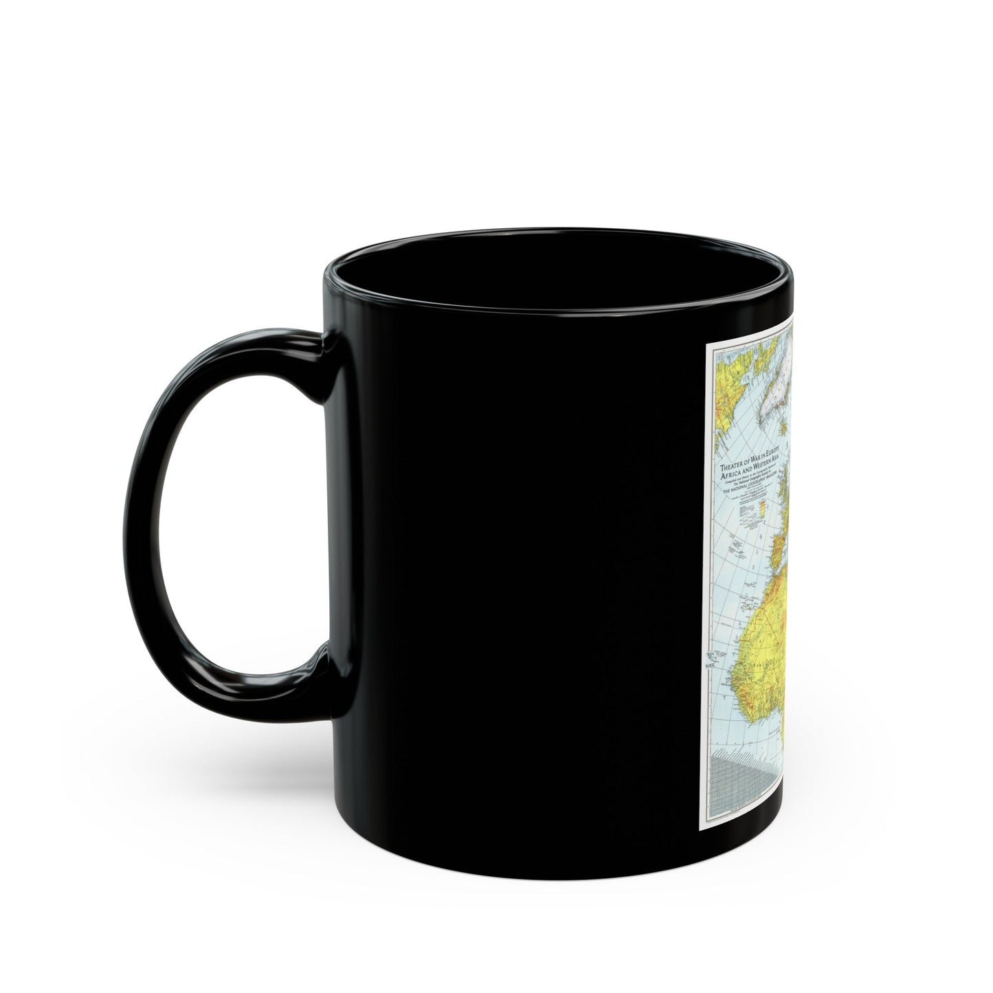 Europe, Africa, and Western Asia - Theater of War (1942) (Map) Black Coffee Mug-The Sticker Space