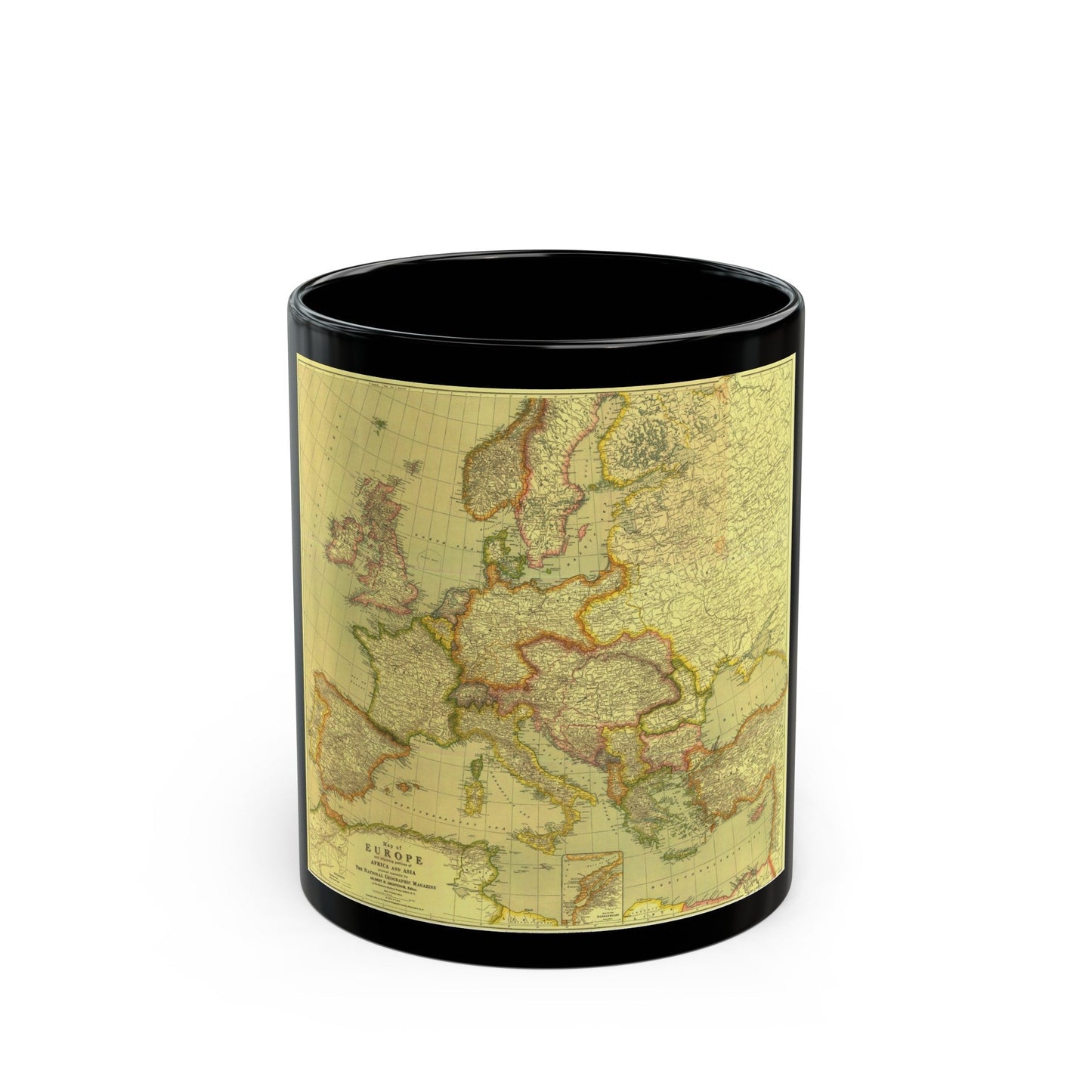 Europe and Africa and Asia (1915) (Map) Black Coffee Mug-11oz-The Sticker Space