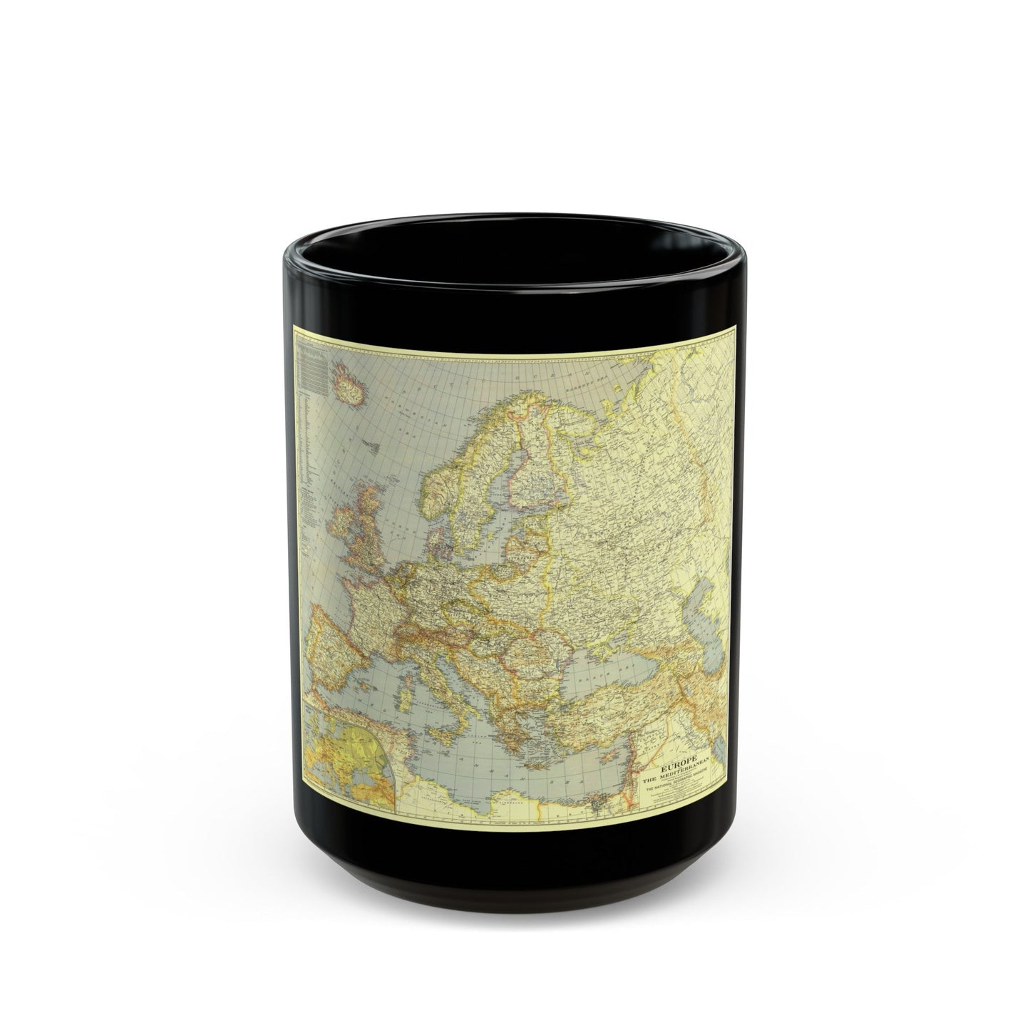 Europe and the Mediterranean (1938) (Map) Black Coffee Mug-15oz-The Sticker Space