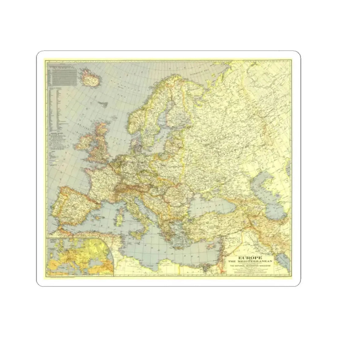 Europe and the Mediterranean (1938) (Map) STICKER Vinyl Kiss-Cut Decal 2 Inch White - The Sticker Space