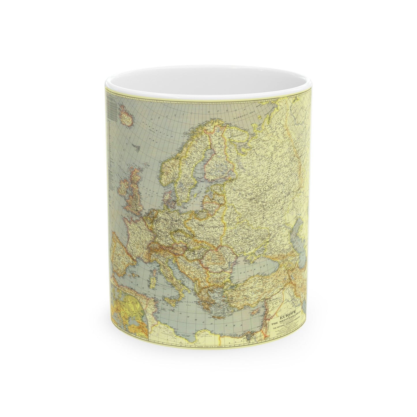 Europe and the Mediterranean (1938) (Map) White Coffee Mug-11oz-The Sticker Space