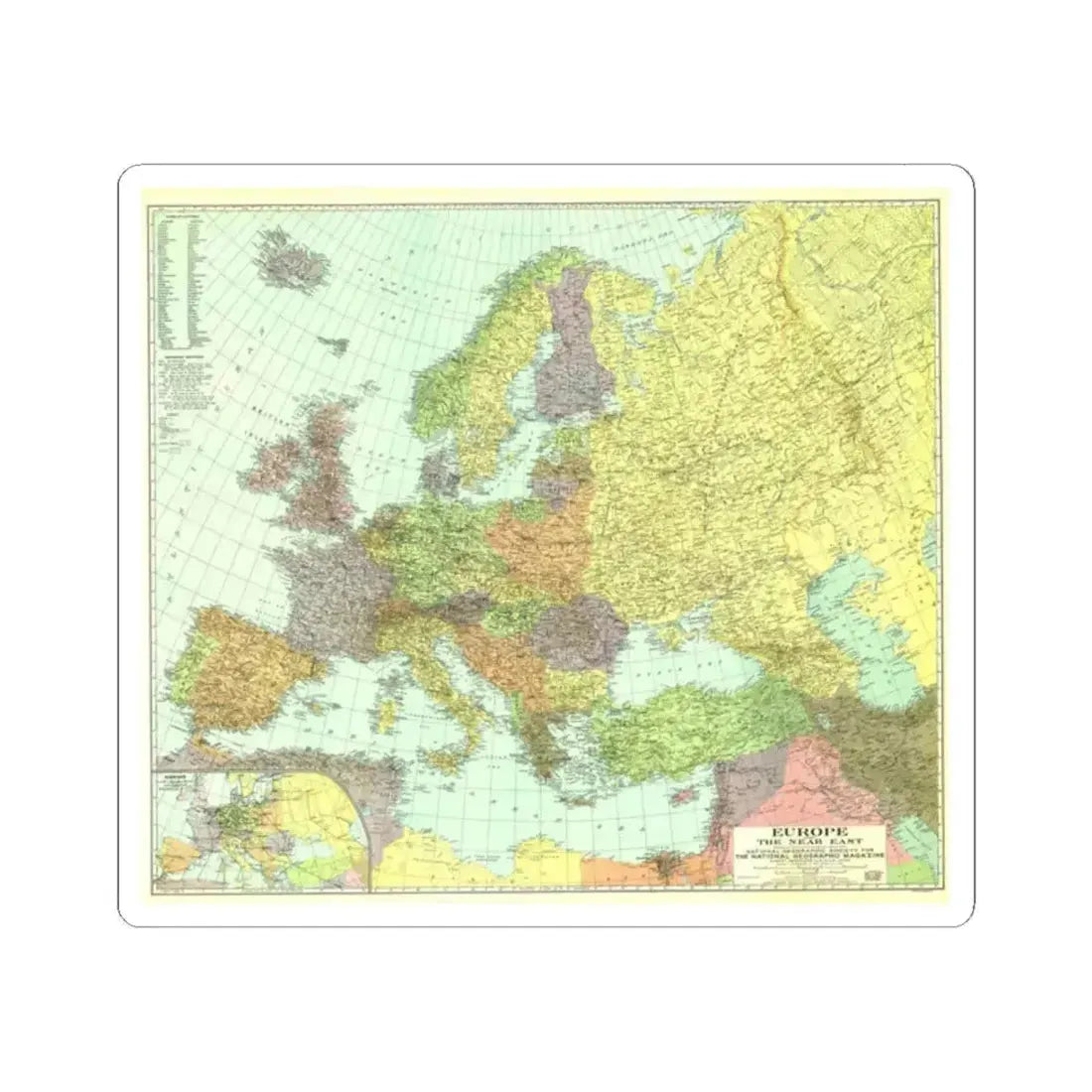 Europe and the Near East (1929) (Map) STICKER Vinyl Kiss-Cut Decal 2 Inch White - The Sticker Space