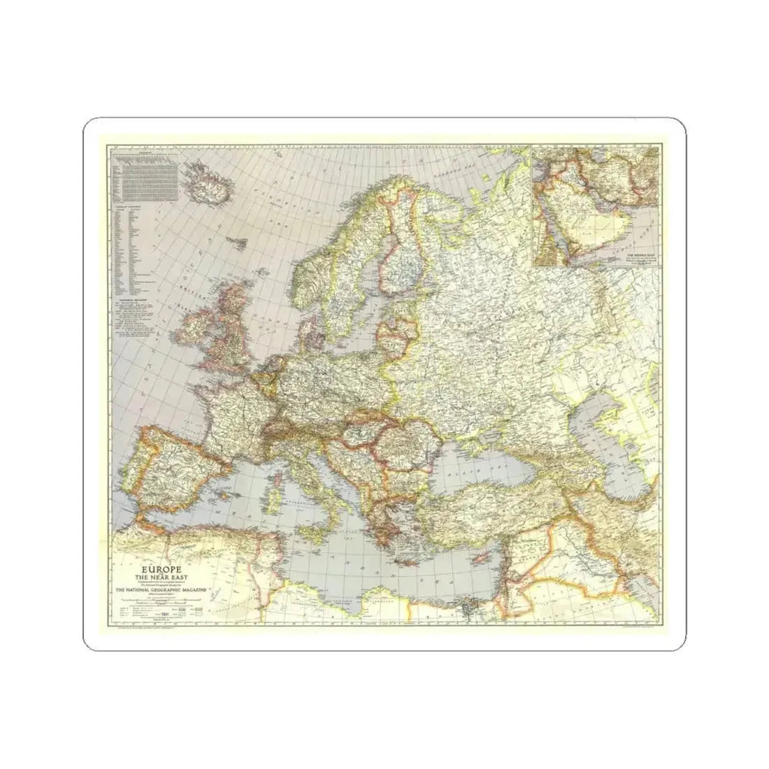 Europe and the Near East (1940) (Map) STICKER Vinyl Kiss-Cut Decal 4 Inch White - The Sticker Space