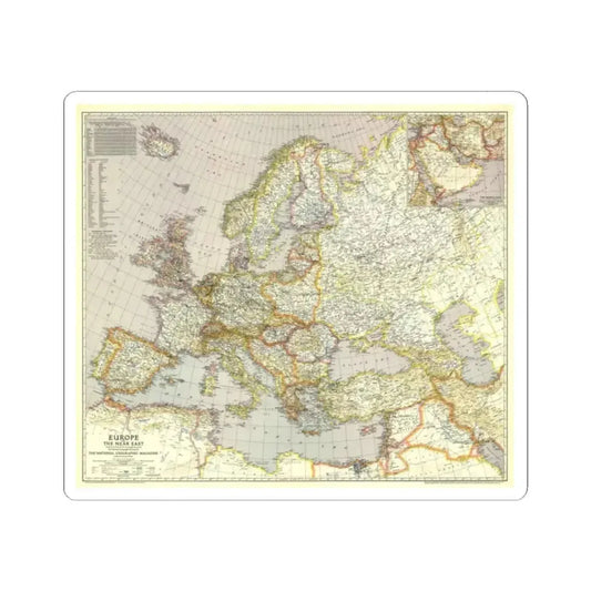 Europe and the Near East (1943) (Map) STICKER Vinyl Kiss-Cut Decal 2 Inch White - The Sticker Space