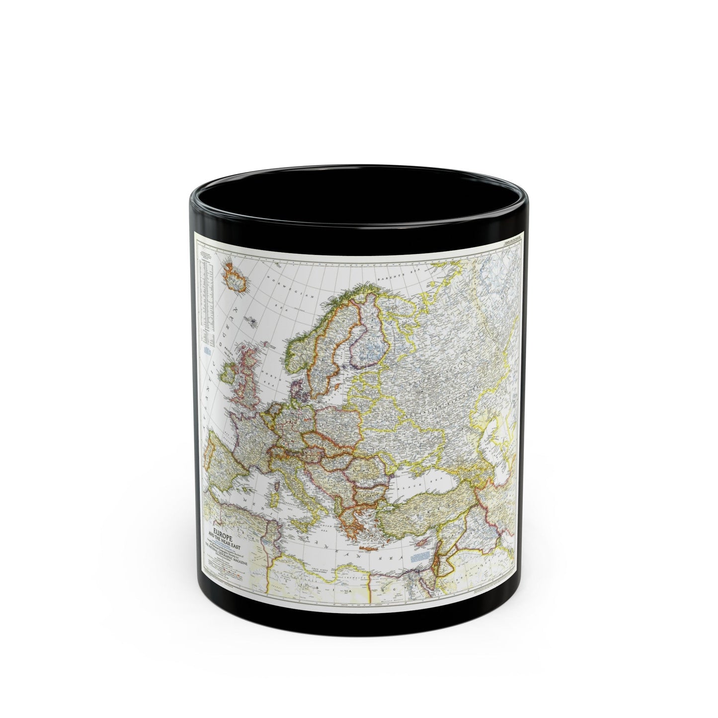 Europe and the Near East (1949) (Map) Black Coffee Mug-11oz-The Sticker Space