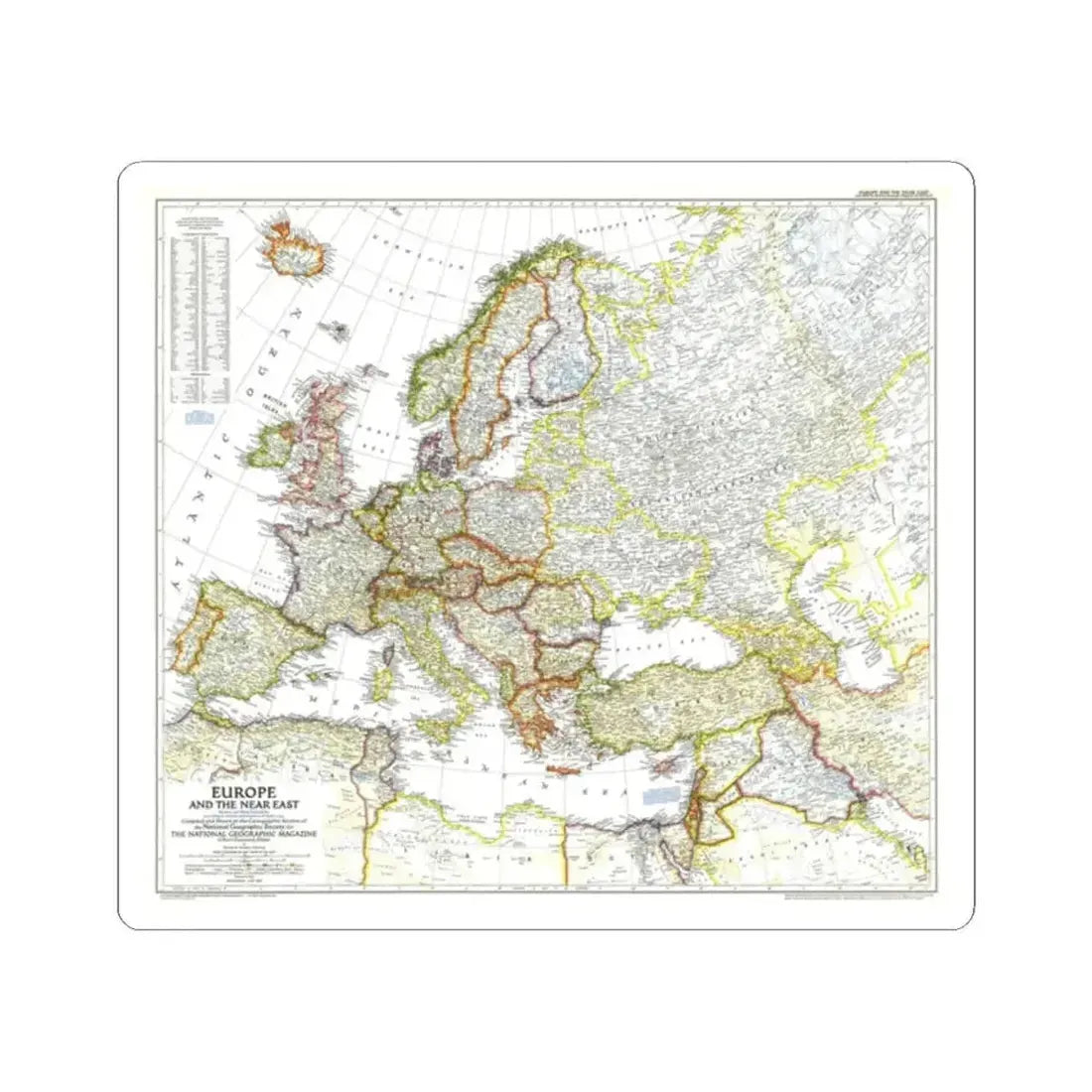 Europe and the Near East (1949) (Map) STICKER Vinyl Kiss-Cut Decal 2 Inch White - The Sticker Space