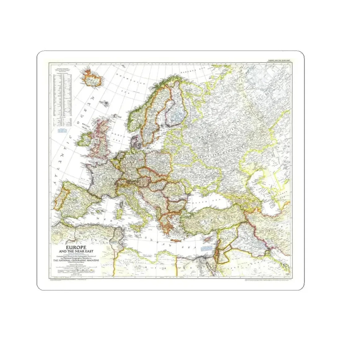 Europe and the Near East (1949) (Map) STICKER Vinyl Kiss-Cut Decal 4 Inch White - The Sticker Space