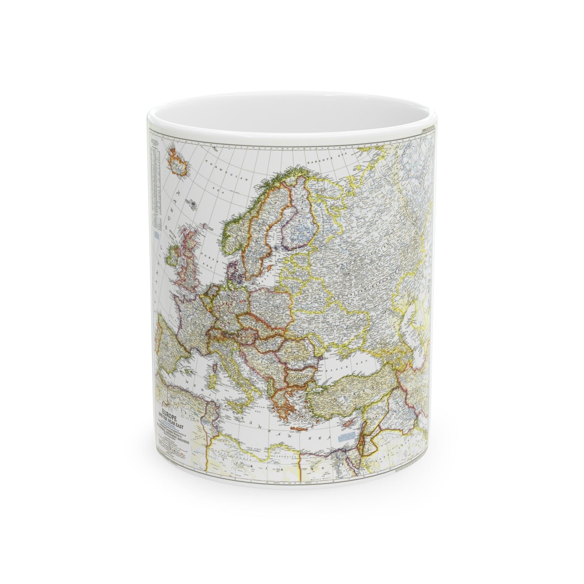 Europe and the Near East (1949) (Map) White Coffee Mug-11oz-The Sticker Space